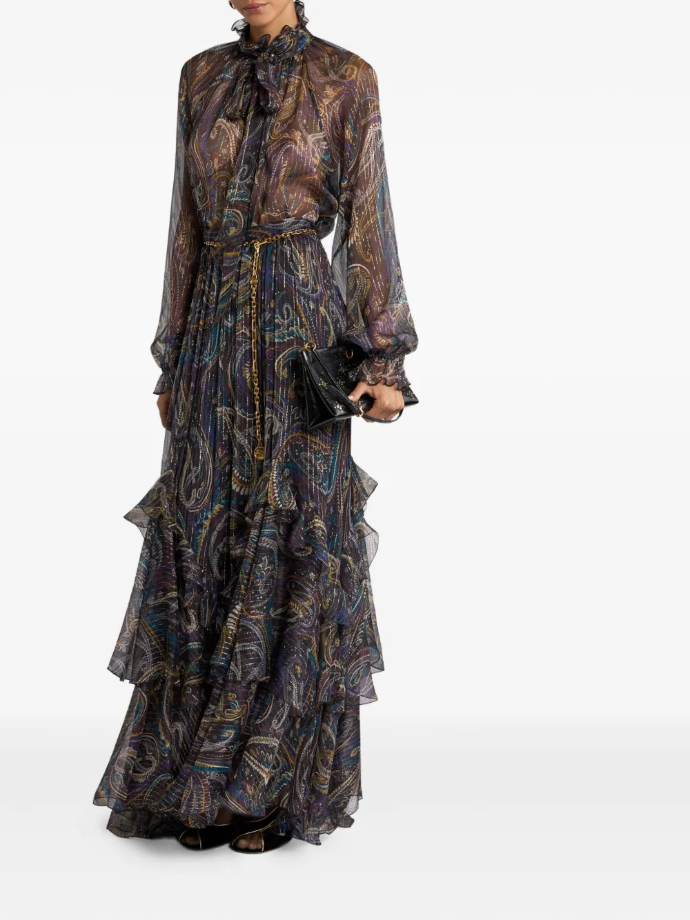 Шелковая блузка с узором пейсли Etro, фиолетовый — фото 2
