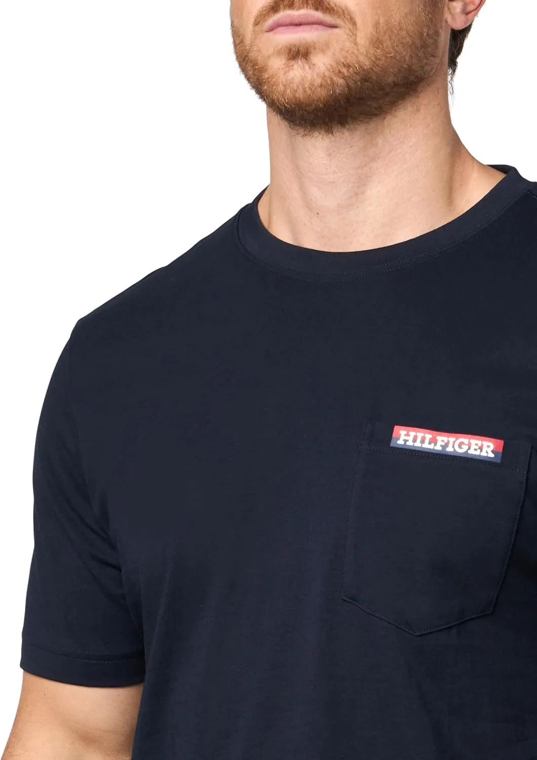 Мужская хлопковая футболка Tommy Hilfiger с коротким рукавом, графическим принтом, карманом и логотипом — фото 3