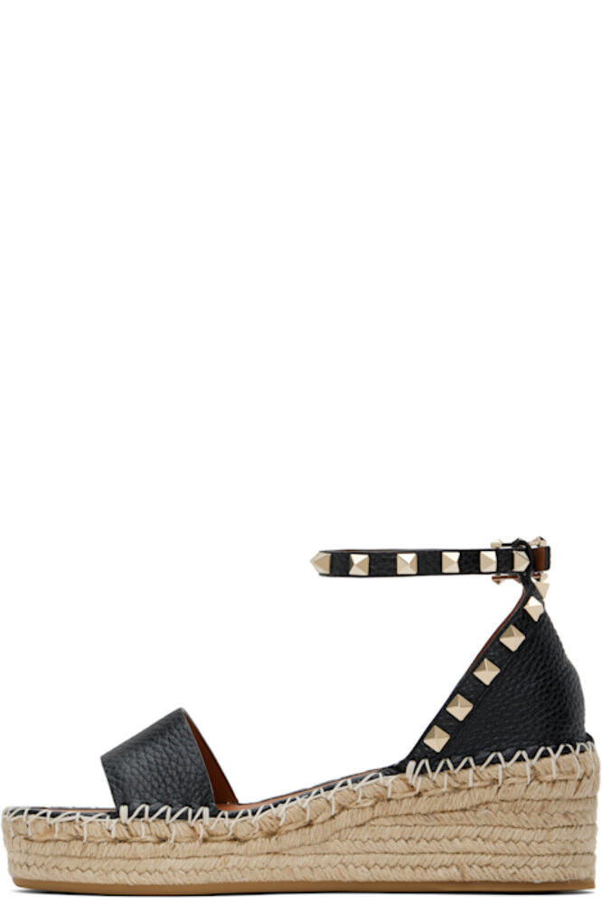 Черные сандалии Rockstud с открытым носком на плоской подошве Valentino Garavani — фото 3