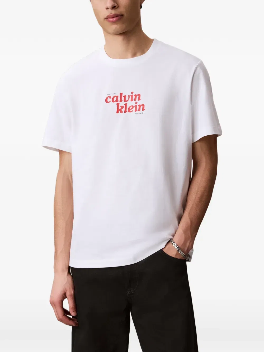 Футболка с логотипом и круглым вырезом Calvin Klein, белый — фото 2
