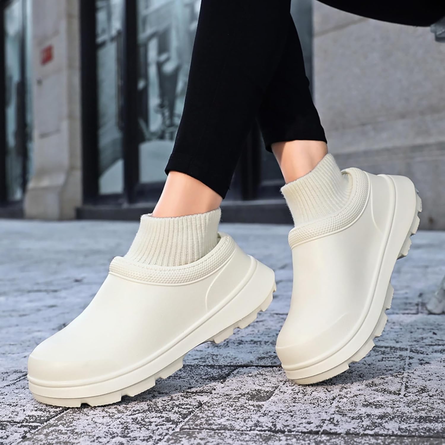 Мужские уютные вязаные сабо с манжетами, легкие водонепроницаемые повседневные туфли с толстой подошвой, идеально подходят для использования дома и на улице Aokisx, бежевый — фото 2