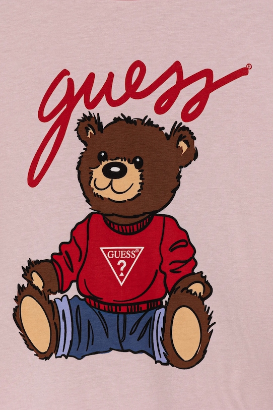 Детская хлопковая футболка Guess, розовый — фото 3