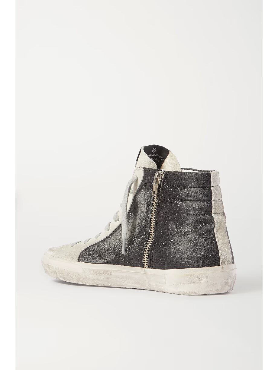 Высокие кеды Slide из потертой замши с блестками Golden Goose, черный — фото 3