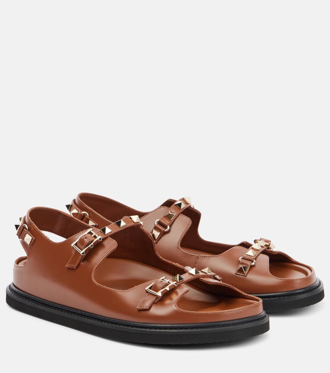 Сандалии из кожи Rockstud Valentino Garavani, цвет tobacco