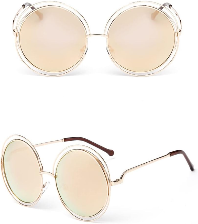 

Винтажные круглые солнцезащитные очки большого размера с крупными линзами и зеркальным покрытием, дизайнерские, в металлической оправе, женские солнцезащитные очки LXLHWN, 10-gold-pink