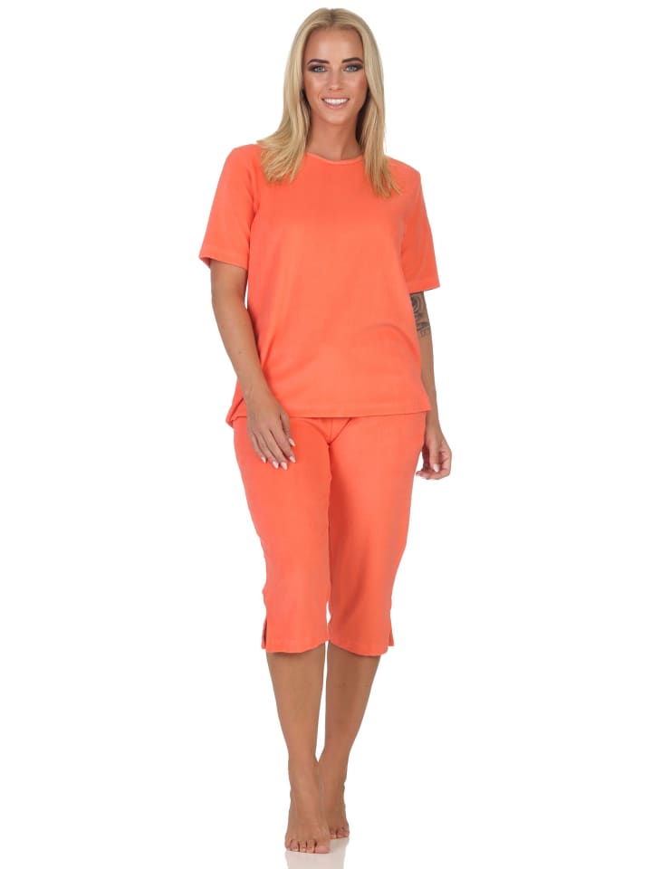 

NORMANN Пижама-капри с короткими рукавами из махровой ткани, размеры 125, 204, 450, оранжевого цвета