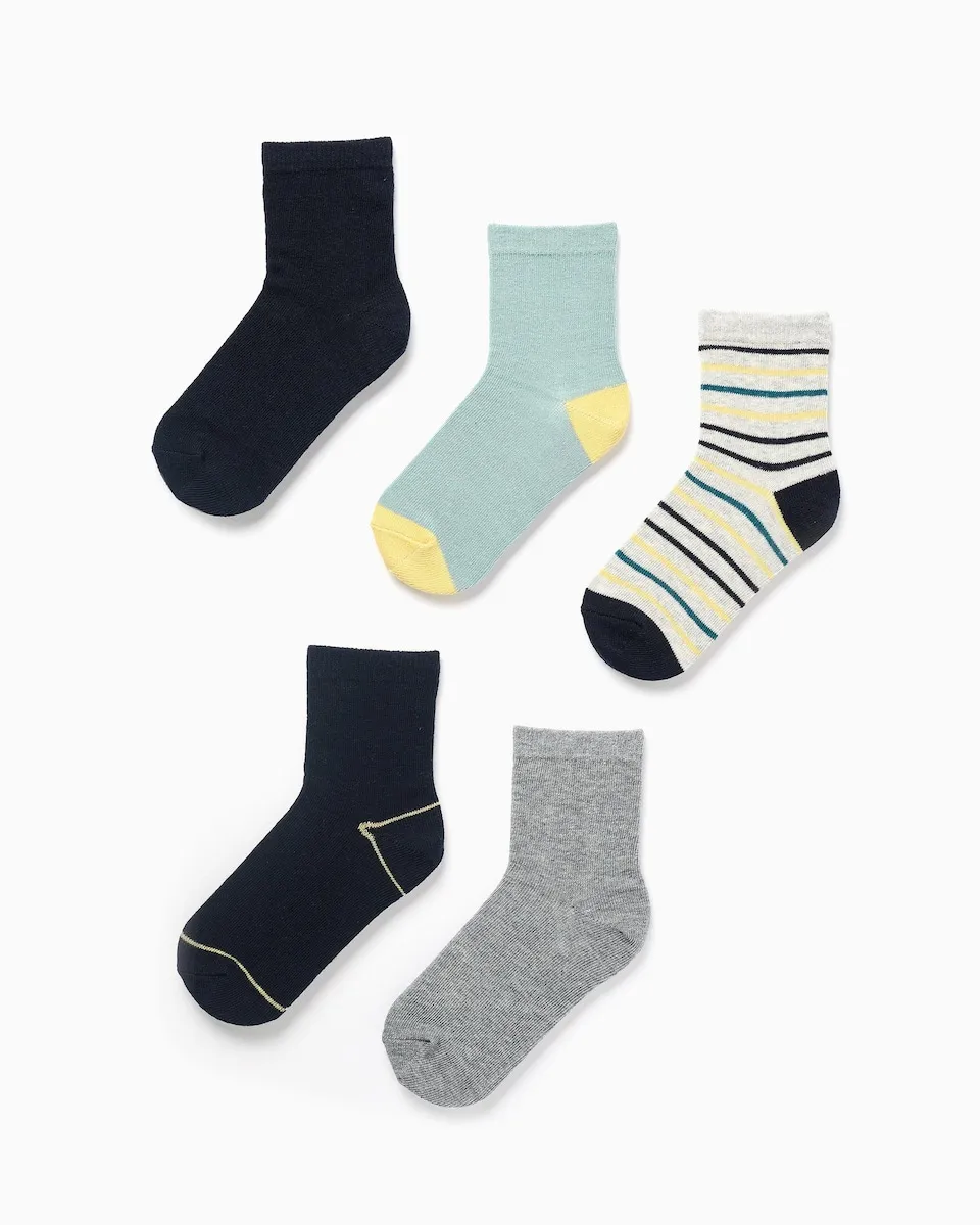 

Набор из 5 детских вязанных носков с полосками/однотонные Zippy, темно-синий