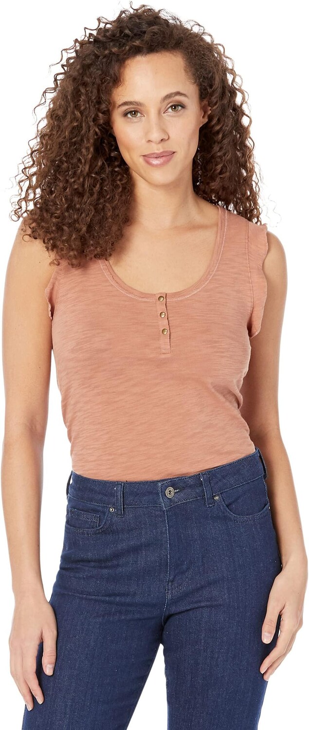 

Пуловер Lilla P Ruffle Sleeve Scoop Neck Henley in Loose Knit Slub, цвет Carob