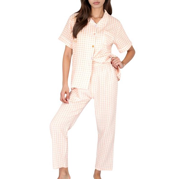 

Женский пижамный комплект в клетку с коротким рукавом и брюками свободного кроя Anna-Kaci, Pink