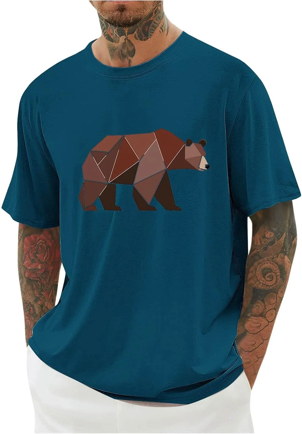 

Футболка с коротким рукавом для мужчин с геометрическим принтом медведя Sdeycui