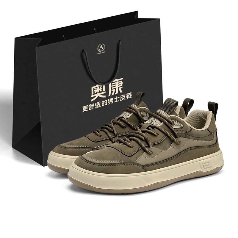

AOKANG Сбалансированные износостойкие легкие нескользящие низкие скейтерские кроссовки мужские серо-зеленые эксклюзивная коробка - верх из хаки кожи, цвет Khaki Leather Upper[Box]