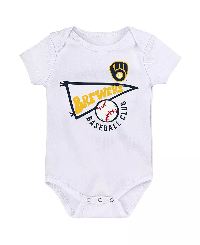 Новорожденные и младенцы (мальчики и девочки) Комплект из 3 боди Milwaukee Brewers Biggest Little Fan золотого, белого и серого меланжевого цветов Outerstuff — фото 4