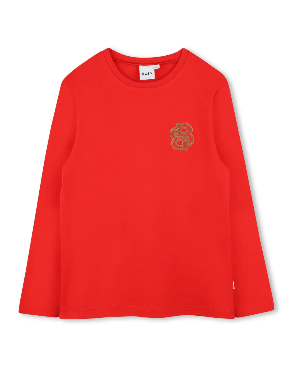 

Детская футболка красного цвета из хлопка BOSS Kidswear, красный