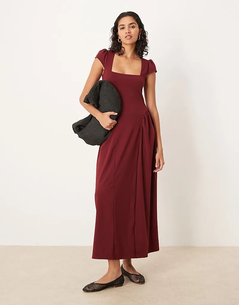 

Платье макси с квадратным вырезом и рукавами-крылышками ASOS DESIGN бордового цвета