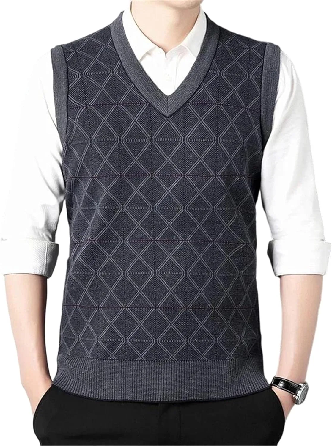 

Мужской утепленный вязаный джемпер с V-образным вырезом и коротким рукавом