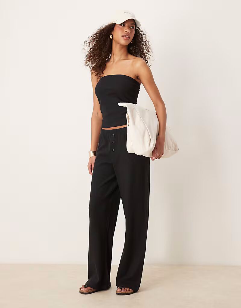 

Широкие брюки из вафельной ткани ASOS DESIGN черного цвета