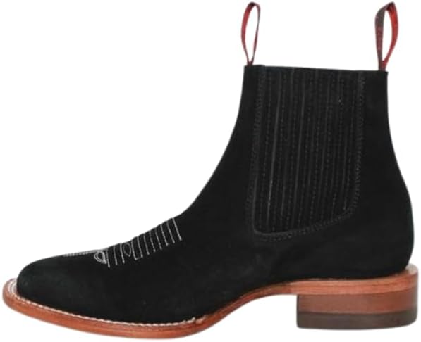 

Мужские короткие ковбойские сапоги Nuestratradicionmex из натуральной кожи с квадратным носком, ботинки для мужчин с квадратным носком, черный