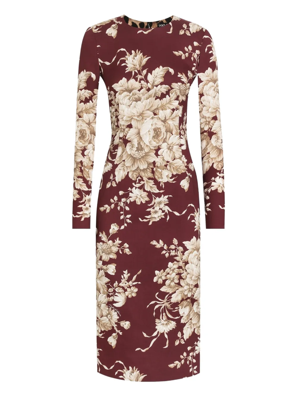 Платье миди с цветочным принтом и длинными рукавами DOLCE & GABBANA, красный