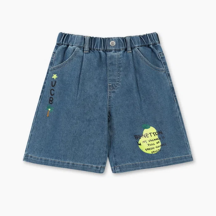 Детские джинсовые шорты-бермуды, синие, от Benetton Kids