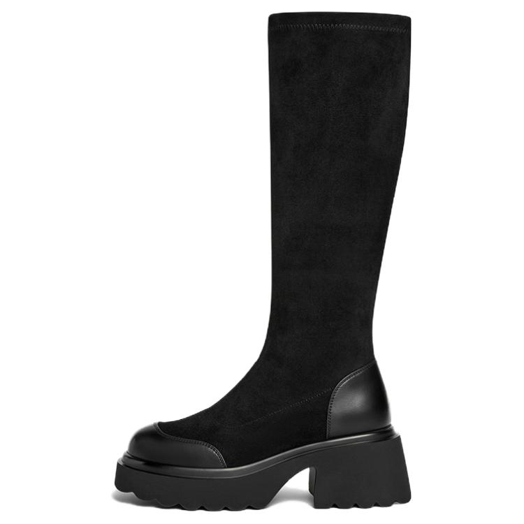 BASTO Высокие сапоги женские хаки с черной флисовой подкладкой, цвет Black Fleece-Lined