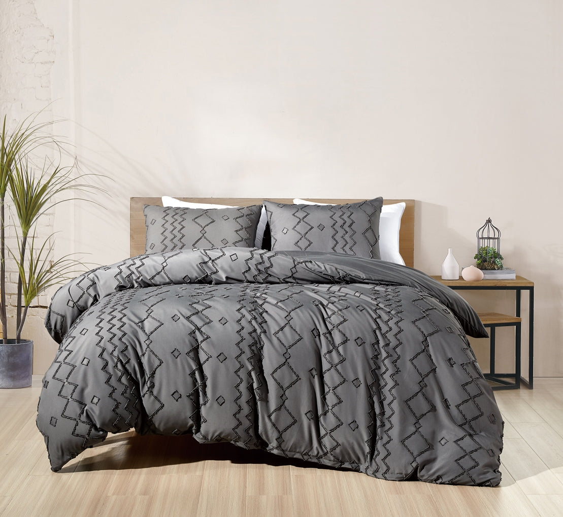 

Пододеяльник Bibb Home 2000 Count с тафтингом (3 предмета), цвет Gray