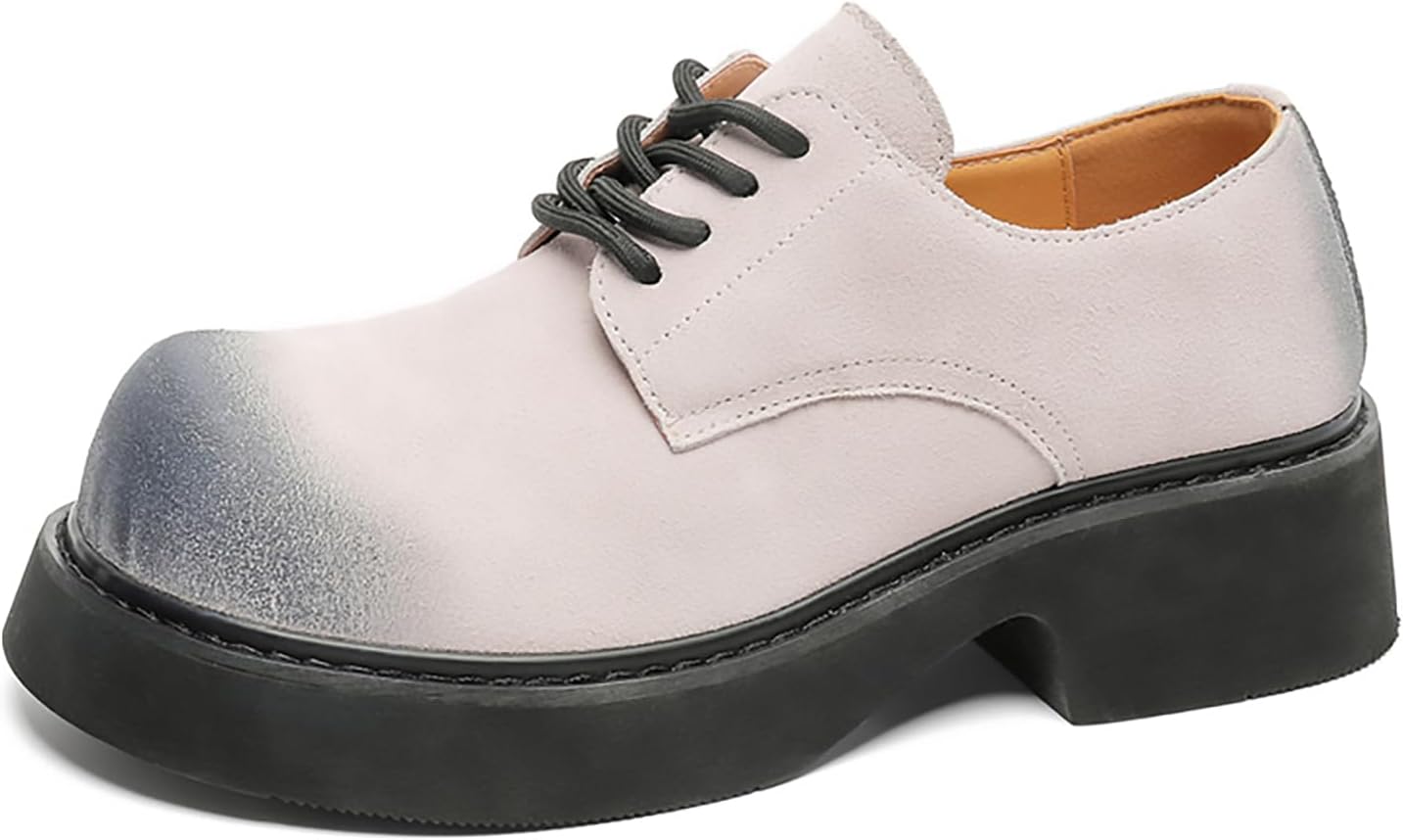 

Мужские британские оксфорды на массивной платформе, замшевая кожа, большой круглый носок, массивный каблук, нескользящая подошва, дерби, повседневные туфли с шнуровкой для делового и официального офисного стиля Bwseobg, белый