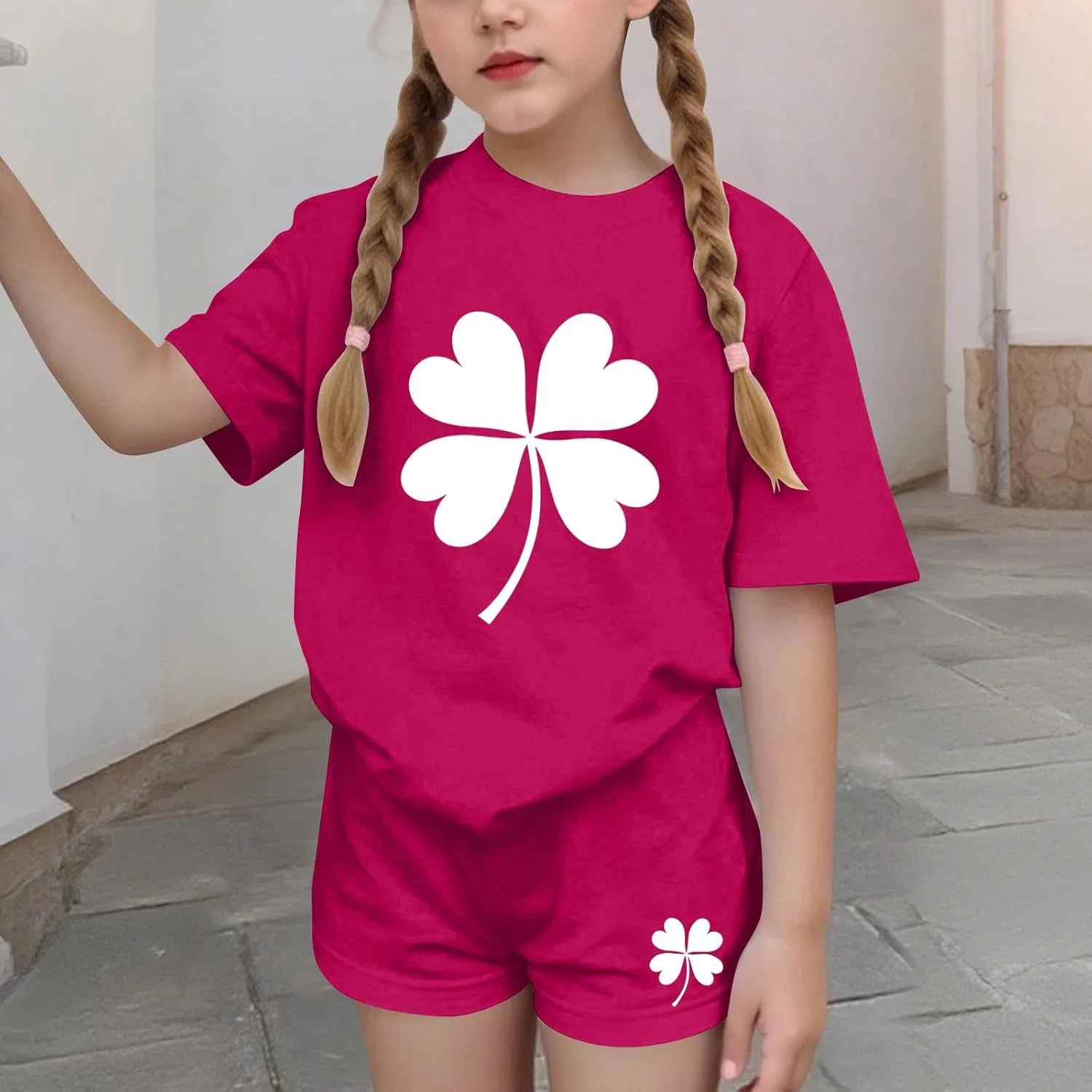 Детский спортивный костюм с принтом Shamrock Zzalalana, 2 предмета, Hot Pink — фото 2