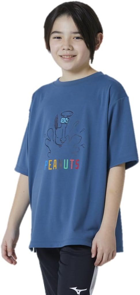 

Футболка Mizuno PEANUTS из переработанного полиэстера, комплект для родителей и детей, с изображением Снупи, синий
