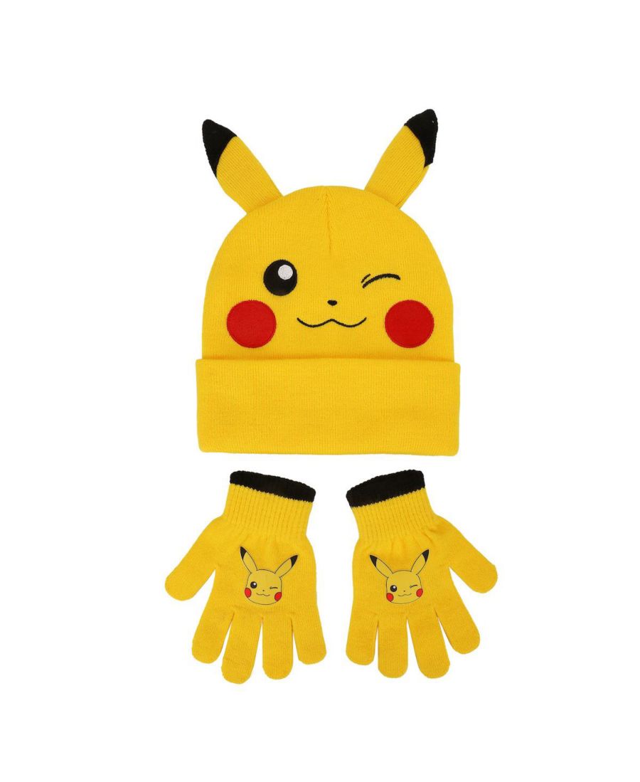 

Детский вязаный комплект из двух предметов: шапка и перчатки с изображением Пикачу Pokemon, Yellow
