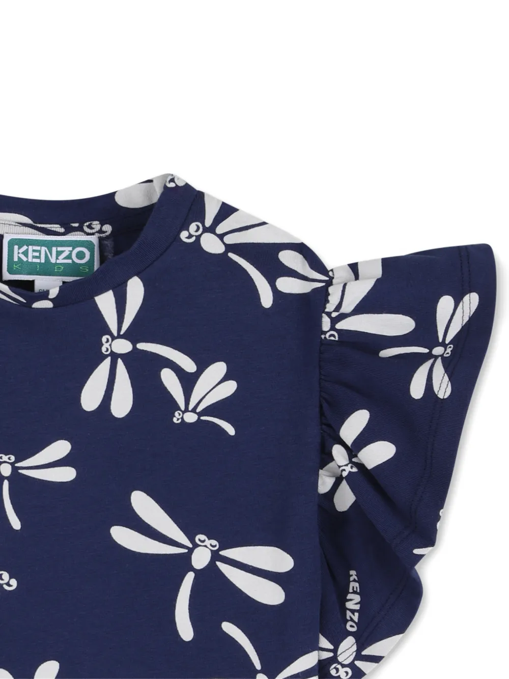 Топ с цветочным принтом и оборками Kenzo Kids, синий — фото 3