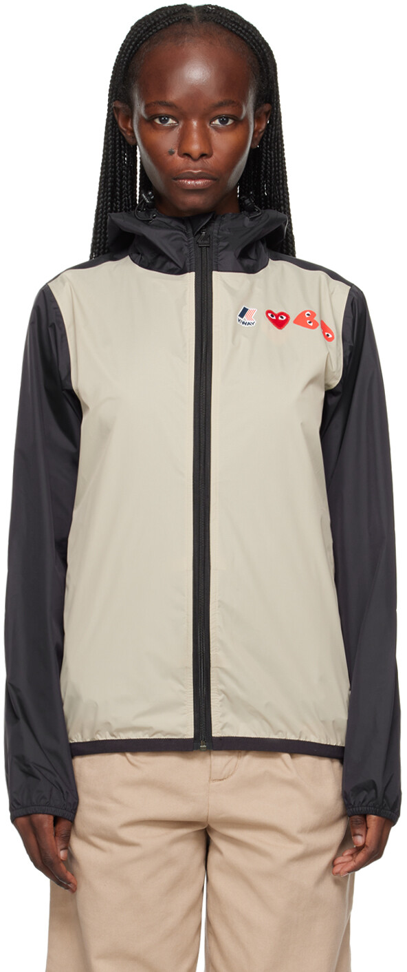

Бежево-черная куртка K-Way Edition Claude Comme des Garçons, Черный, Бежево-черная куртка K-Way Edition Claude Comme des Garçons