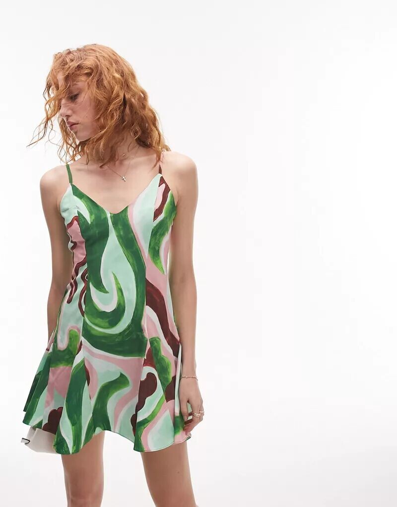 

Короткое платье Topshop из поплина с завитками и годе