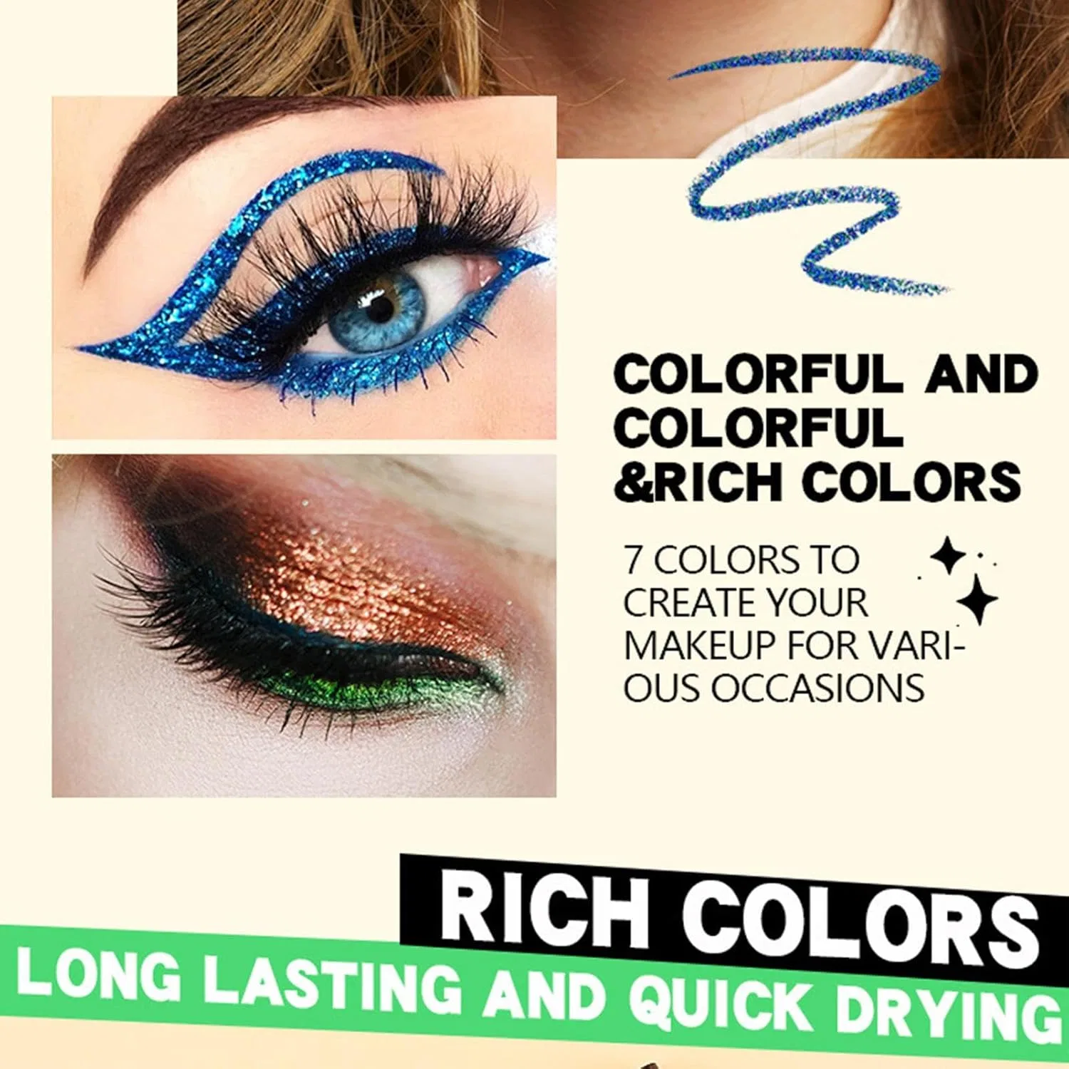 Набор для макияжа Glitter Eyeliner Pencil Set, 7 штук, разноцветные — фото 4