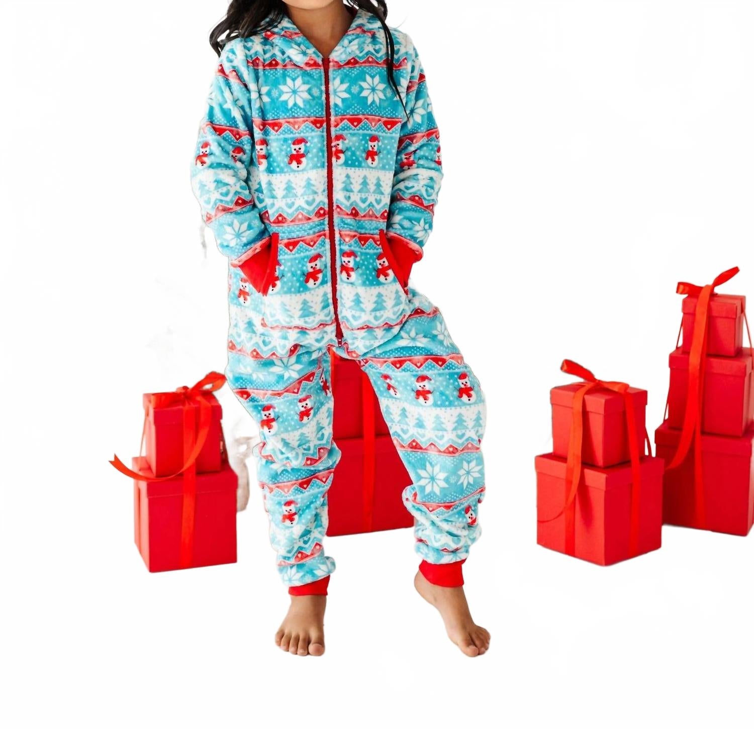 

Детский комбинезон с капюшоном из микрофлиса в морозном стиле Fair Isle Birdie Bean, frosty fair isle