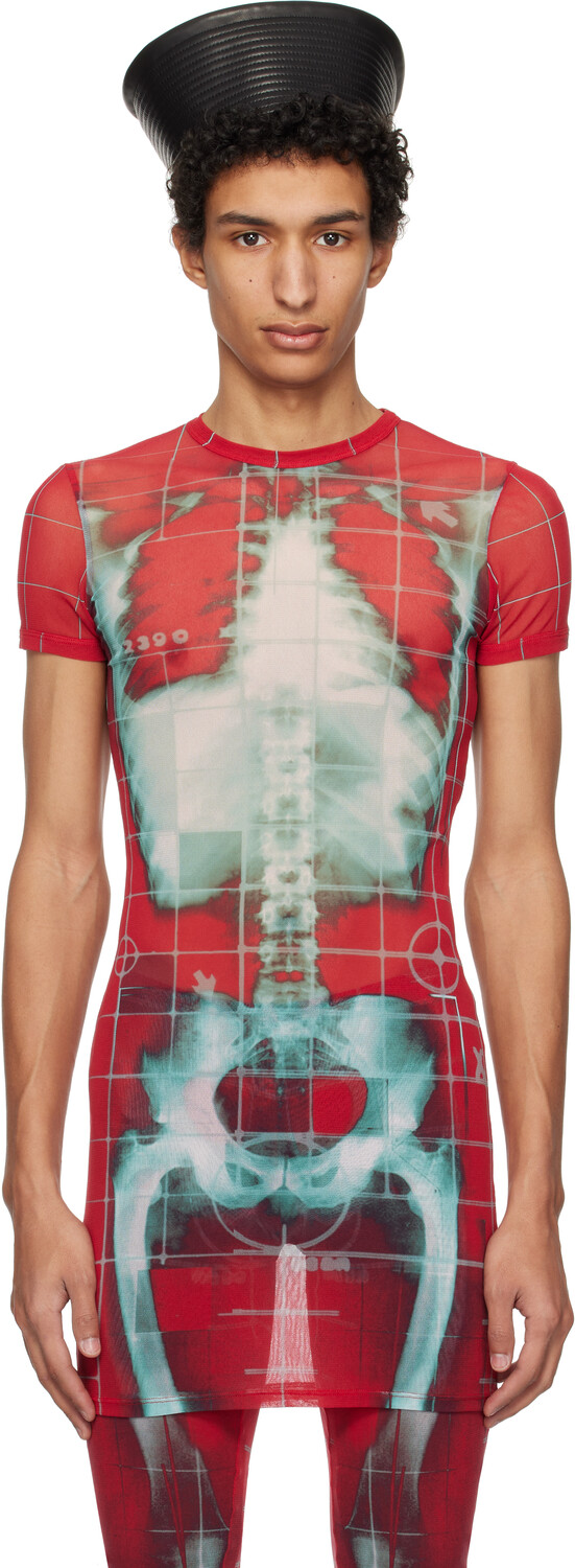 

SSENSE Эксклюзивная красно-синяя футболка Squeletor ini Dress Jean Paul Gaultier