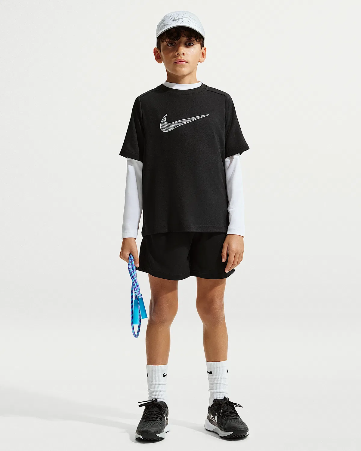 Большой детский (мальчиковый) Dri-FIT тренировочный топ с коротким рукавом Nike Multi, Black/White — фото 4