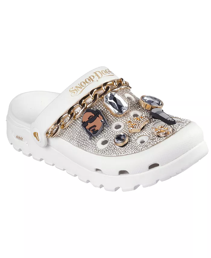 Женские Snoop Dogg: Arch Fit Footsteps - Rolling N Gold Clog Sandals от Finish Line Skechers, белый