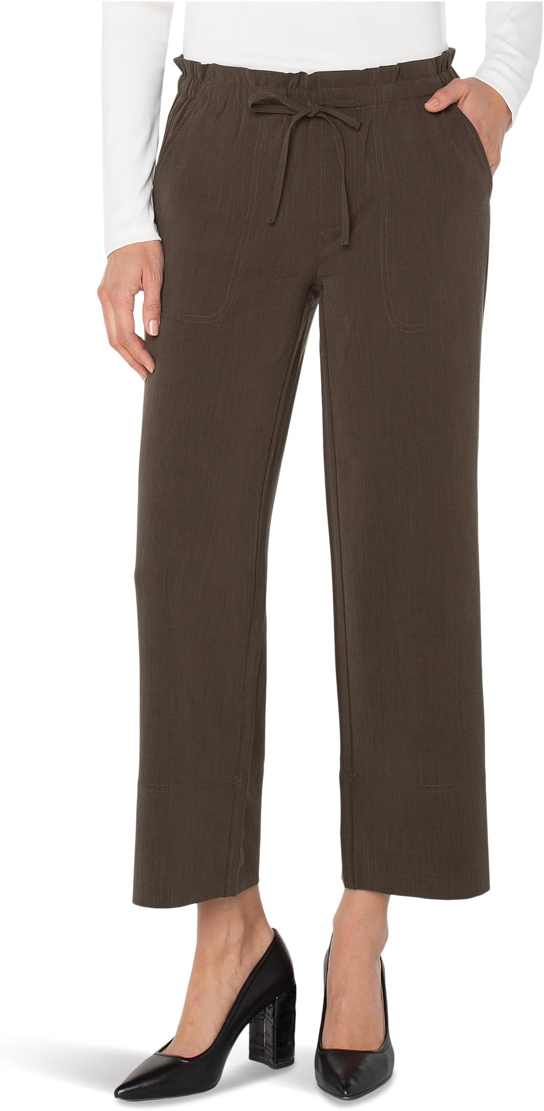 

Брюки Liverpool Los Angeles Pull On Tie Waist Wide Leg Ankle Pants, Black Olive