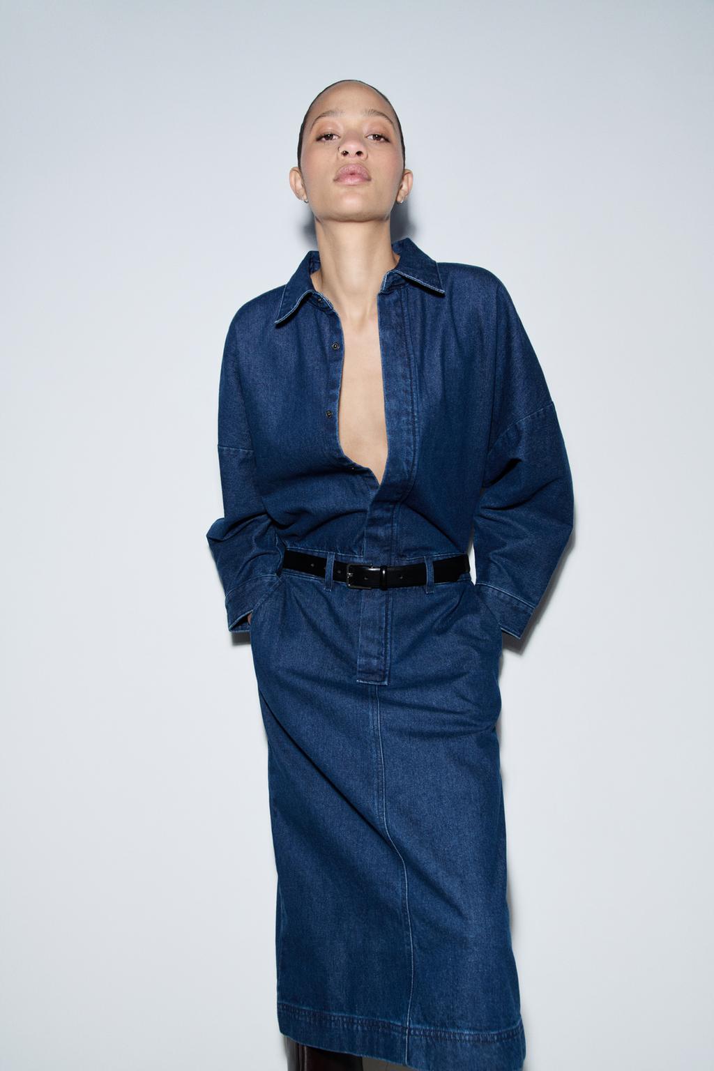 

Джинсовое платье миди ZARA, синий
