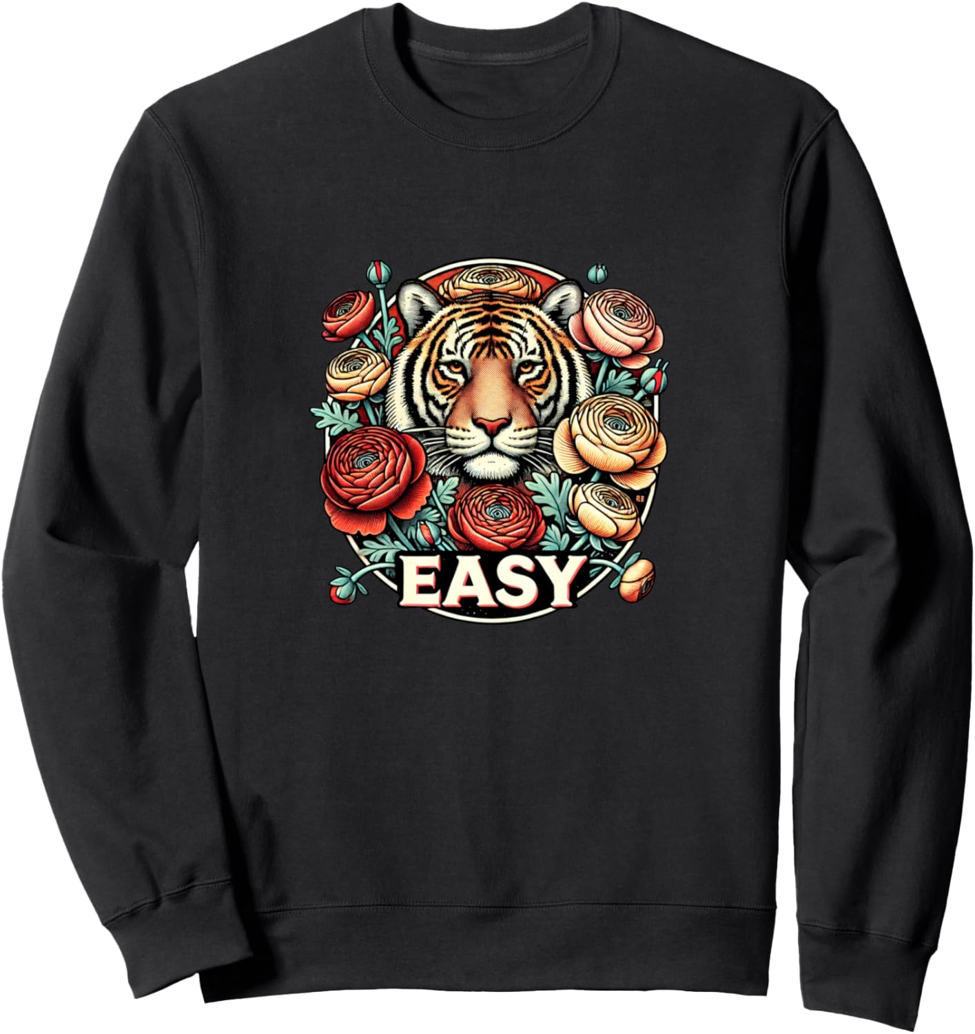

Простая иллюстрация тигра, толстовка с цветочным рисунком тигров Retro Tiger Art Bubb, черный