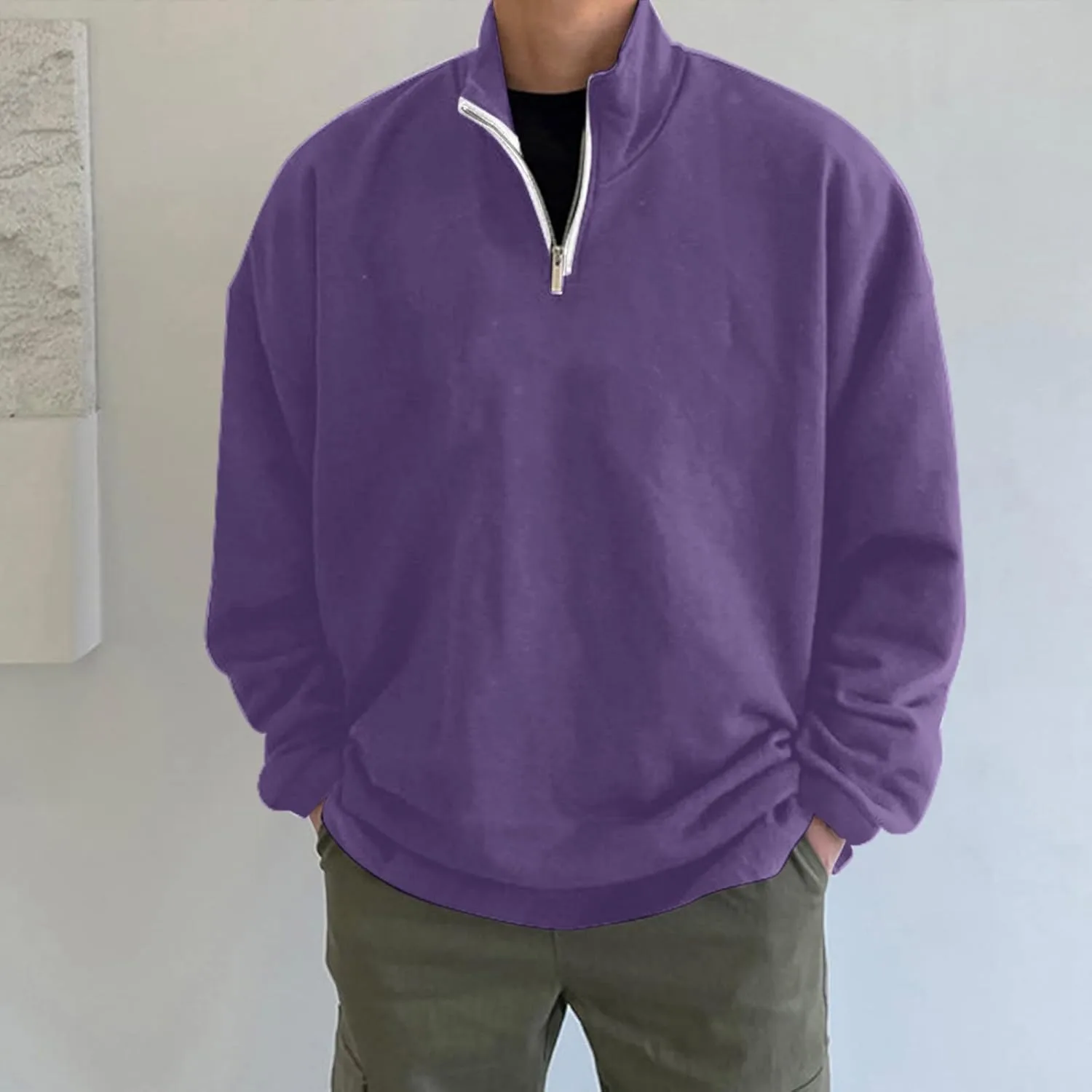 Мужская кофта с четвертью молнии осень-зима Slim Fit легкая вязаная — фото 4