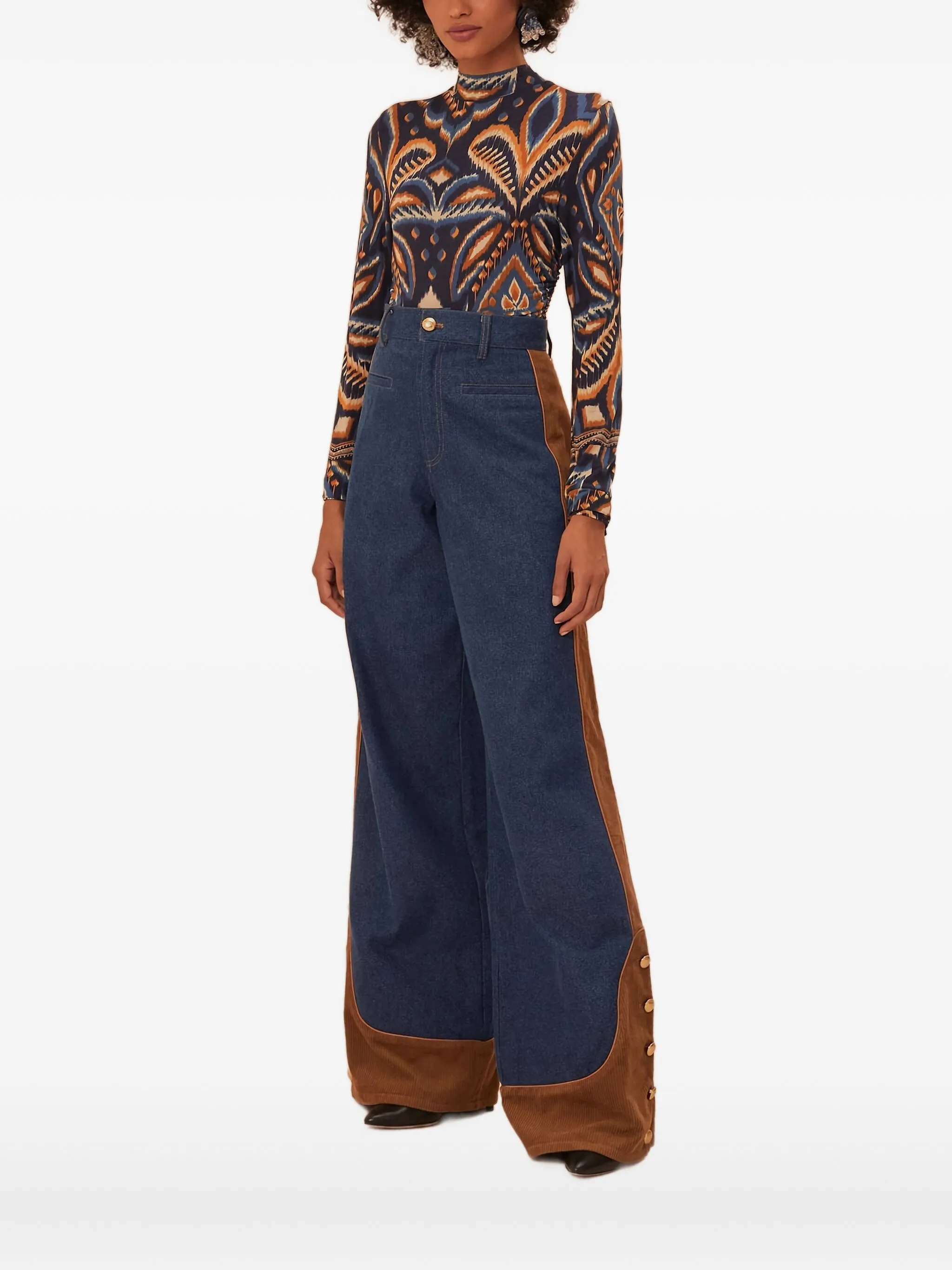 

Топ с высоким воротником и геометричным узором Farm Rio, синий