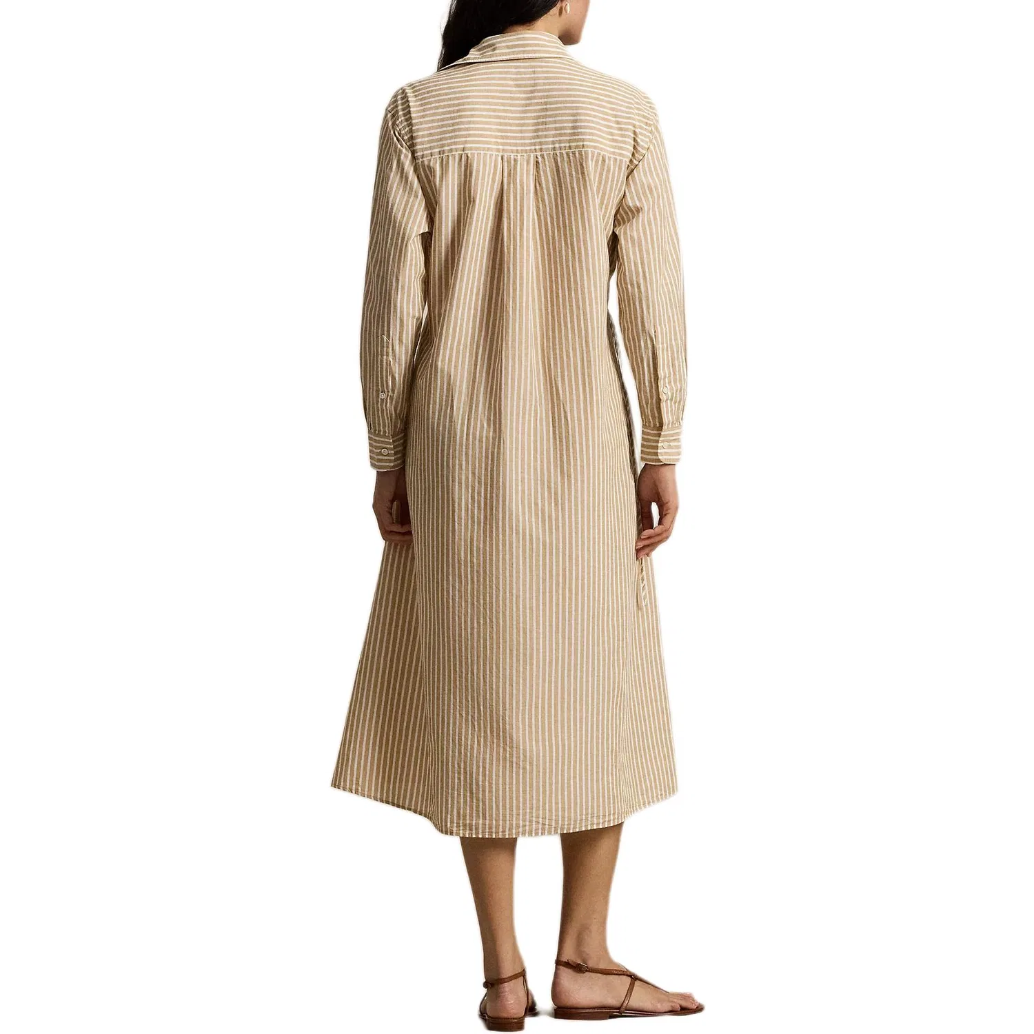 Платье-рубашка с полосками и воротником Polo Ralph Lauren Classic Camel & White — фото 4