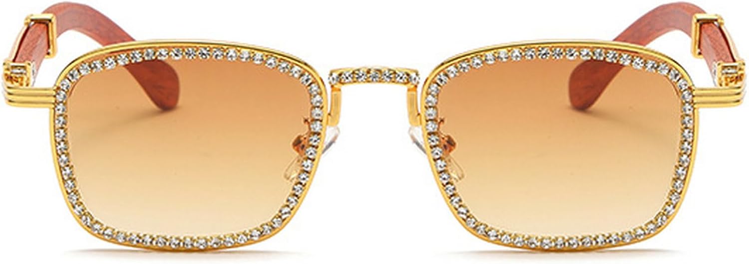 

Винтажные квадратные солнцезащитные очки в стиле панк с деревянными ножками и бриллиантами для мужчин, модные очки в стиле хип-хоп из сплава для женщин, с стразами для вечеринок mincl, Gradient Brown