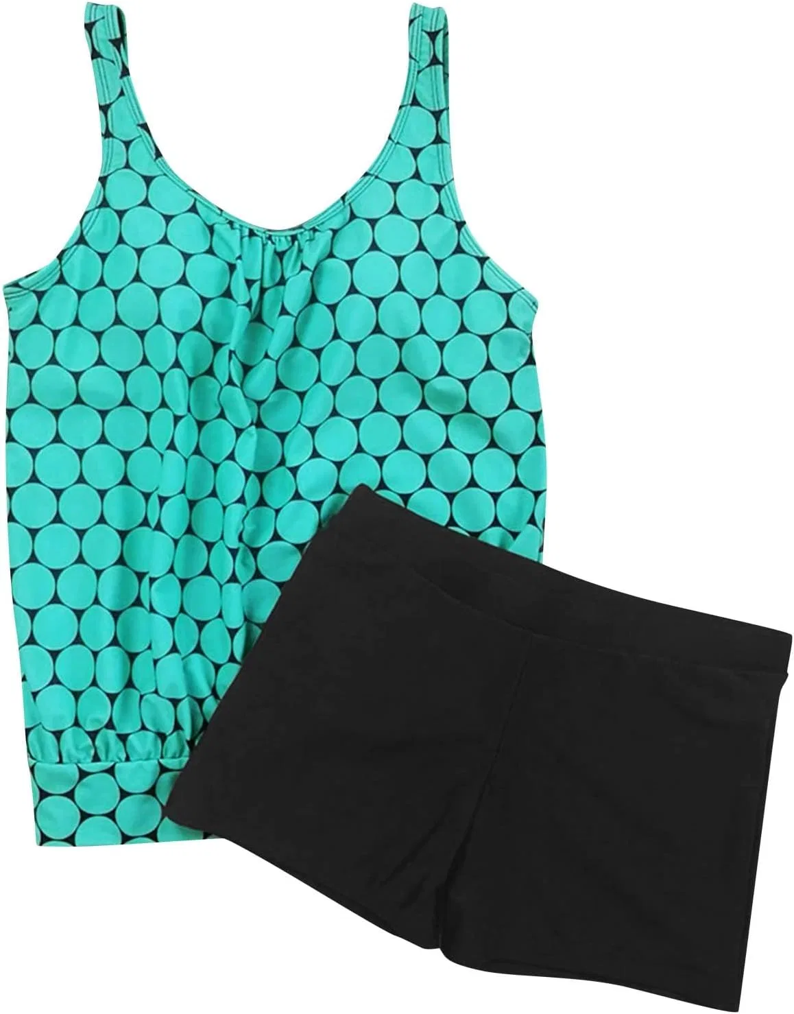 Комплект топ и шортики High Waisted для женщин, 2 предмета, Push Up, Tummy Control, скромный свободный крой, принт, танкини, стринги Generic, зеленый — фото 4