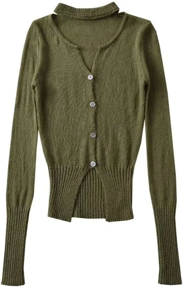 

Женский вязаный кардиган с V-образным вырезом и длинными рукавами DFWZMQTG