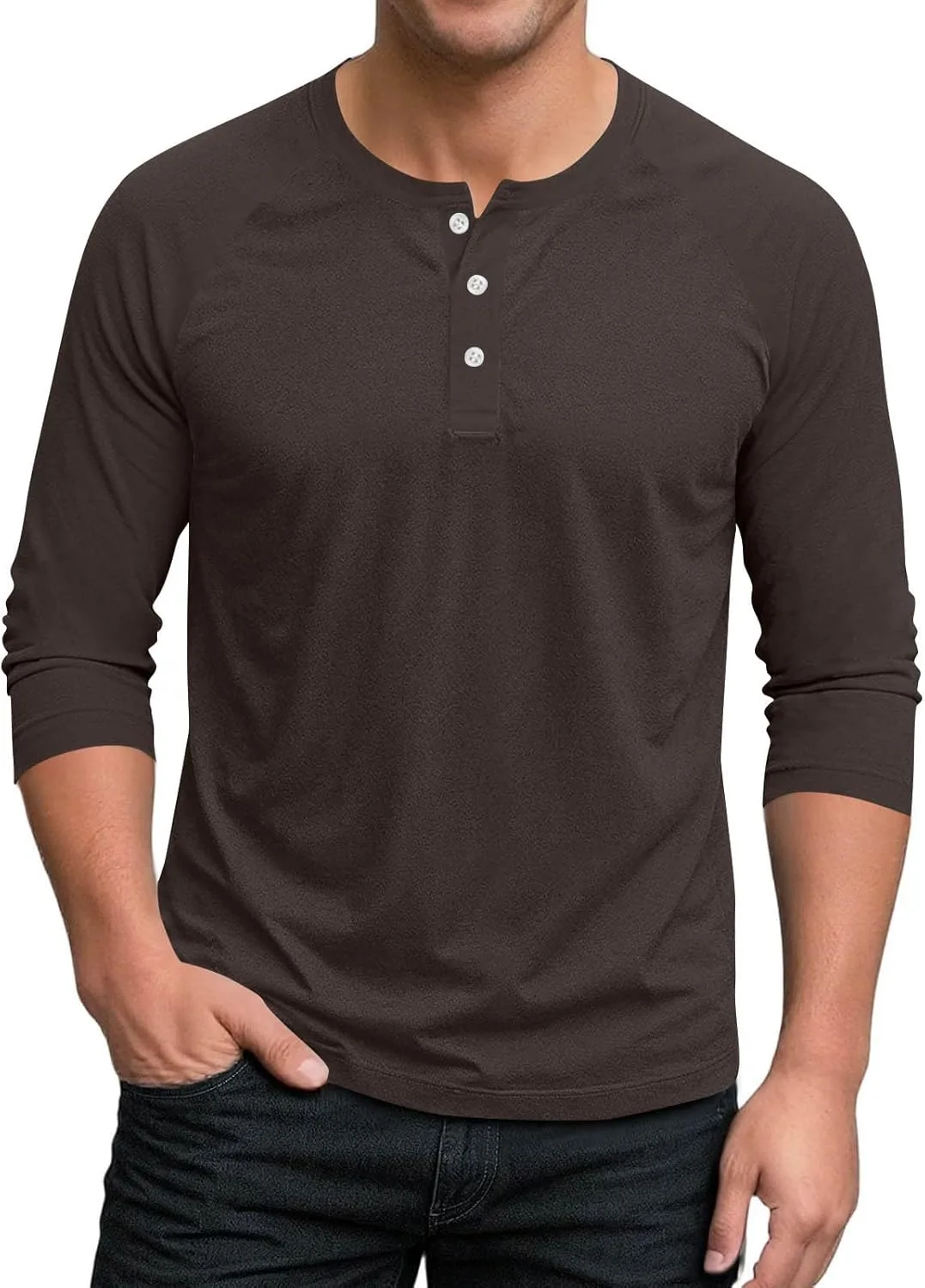 

Мужская футболка Henley с 3/4 рукавом и карманом