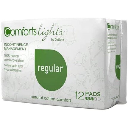 

Прокладки Comforts Lights от недержания для женщин, средняя слабость мочевого пузыря, обычный натуральный хлопок, 12 шт. Cottons