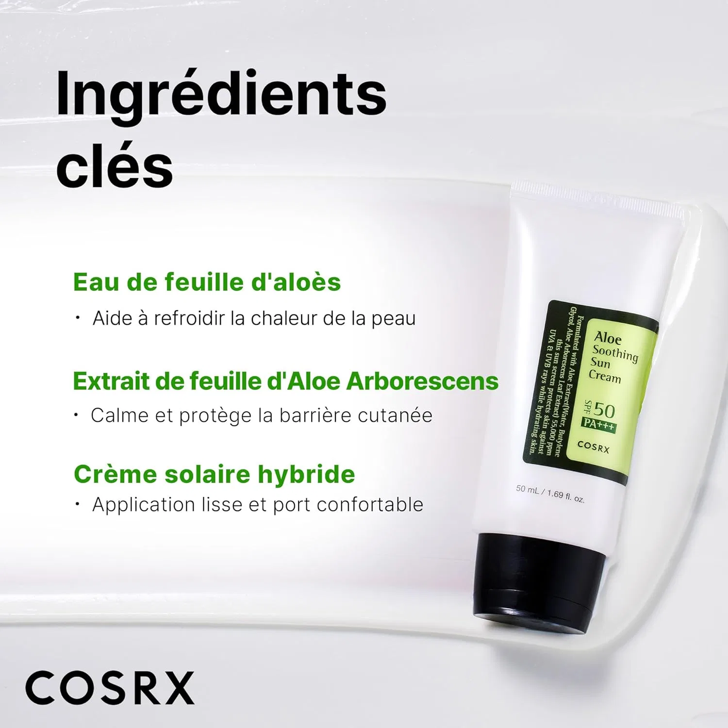 Солнцезащитный крем для лица Cosrx Aloe Soothing Sun Cream SPF50+ PA+++, 50 мл, зеленый Course Rx — фото 3