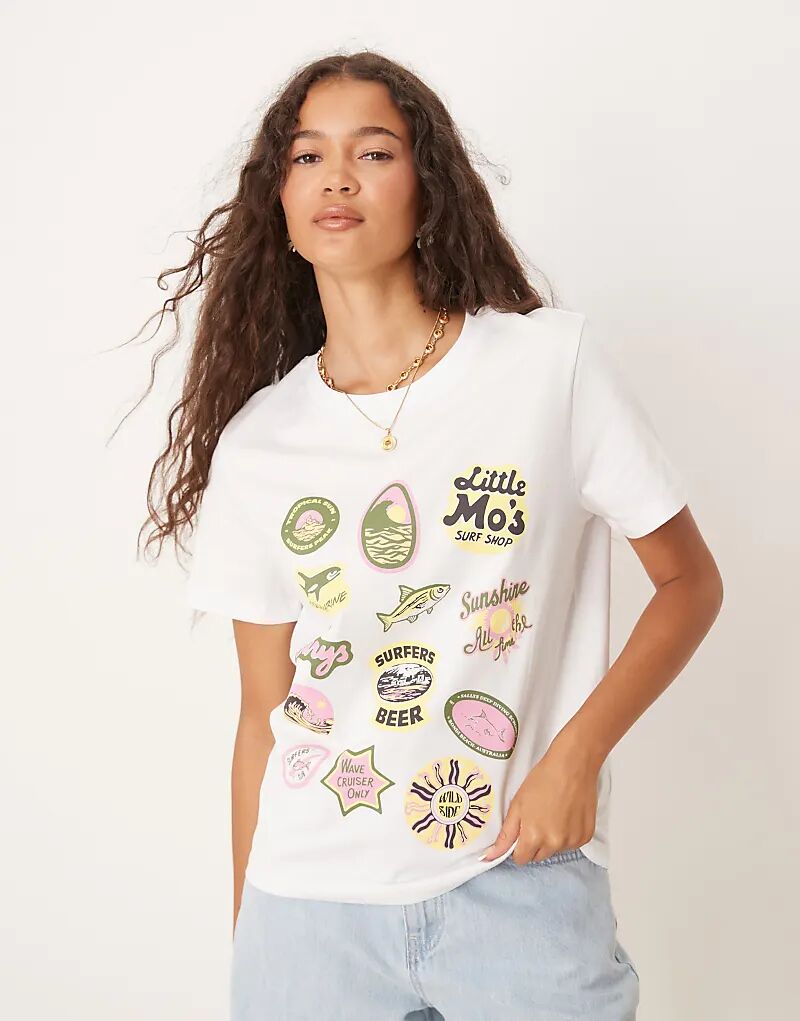 

Свободная детская футболка ASOS DESIGN с принтом серфера белого цвета